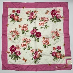 Nina Ricci Floral Silk Scarf – Pink Butterfly Print Square NWT